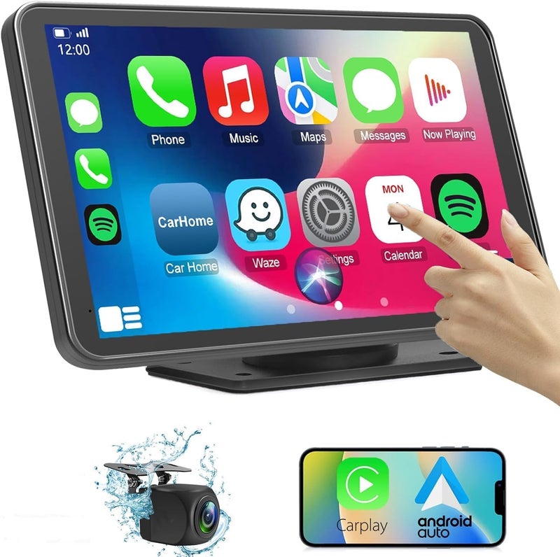 BuonaIdea راديو سيارة لاسلكي متوافق مع Apple CarPlay و Android Auto، شاشة تعمل باللمس 7 بوصات HD محمولة بلوتوث CarPlay للسيارة، مع كاميرا خلفية Car Play لجميع السيارات - Image 1